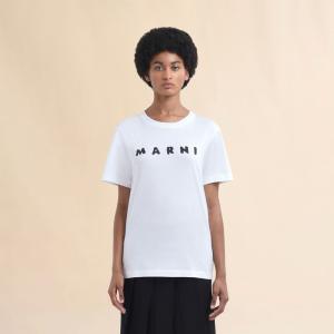 MARNI マルニ ホワイト ジャージー Tシャツ マルニスクリブルロゴ入り THJE02 93P8U SCX42 SLW01