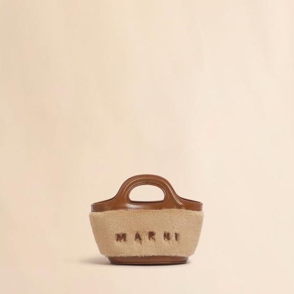 MARNI マルニ ベージュ Tropicalia マイクロバッグ フェイクファートリム付き トロピ...