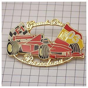 ピンバッジ・バルセロナF1サーキット車と旗 BARCELONA CIRCUIT SPAIN FLAG FERRARI◆フランス限定ピンズ