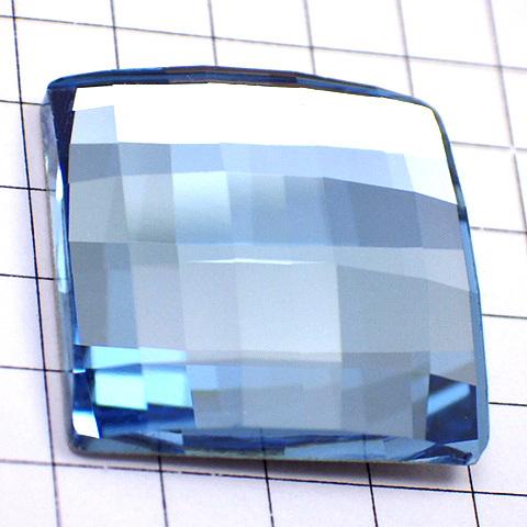ピンバッジ・スワロフスキー四角ブルー SWAROVSKI AQUAMARINE CRYSTAL◆フラ...