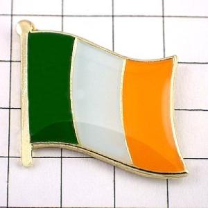 ピンバッジ◆アイルランド 国旗デラックス薄型キャッチ付き 緑白橙色 ピンズ IRELAND EIRE...