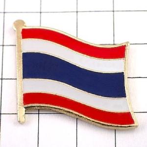 ピンバッジ◆タイ 国旗デラックス薄型キャッチ付き 赤白青の横縞 ピンズ THAI THAILAND ...