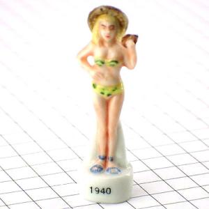 フェーブ・ビキニ昔の水着の女の子1940年 SWIMSUIT◆フランス限定フェーヴ◆ガレットデロワFEVEフェブ小さな置き物