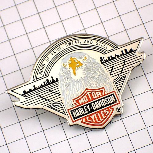 ピンバッジ・ハーレーダビッドソン二輪イーグル鷲わしバイク白◆フランス限定ピンズ◆レアなヴィンテージも...