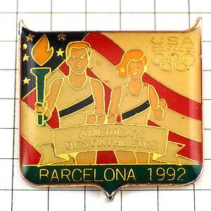 ピンバッジ・聖火ランナーバルセロナ五輪アメリカ国旗/USAチーム星条旗 AMERICA-BEST-ATHLETES FLAG BARCELONA-1992 SPAIN
