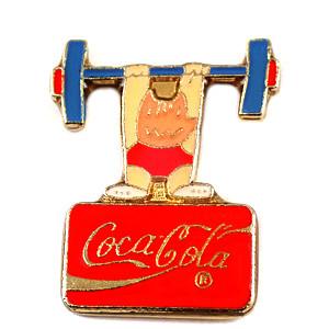ピンバッジ・真っ赤な顔のコビ五輪バルセロナ重量挙げオリンピック夏コカコーラ COBI BARCELONA-1992 SPAIN◆フランス限定ピンズ