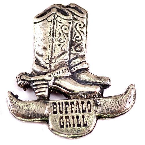 ピンバッジ・バッファローグリル長靴ウエスタンブーツ牛の角ピューター製シルバー銀色 BOOTS BUF...