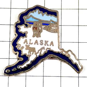 ピンバッジ・エスキモーかまくらイグルー氷の風景アラスカ州アメリカ地図型/USA◆フランス限定ピンズ◆...