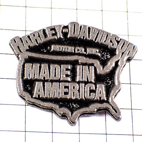 ピンバッジ・ハーレーダビッドソン二輪バイク/USAアメリカ製シルバー銀色アメリカ地図型 HARLEY...