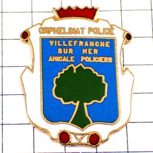 ピンバッジ・緑の木ヴィルフランシュ＝シュル＝メール紋章ポリス警察の遺児◆フランス限定ピンズ◆レアなヴ...