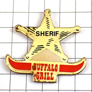 お買得ピンバッジ・シェリフ保安官の星バッファローグリル/USA◆フランス限定ピンズ◆レアなヴィンテー...