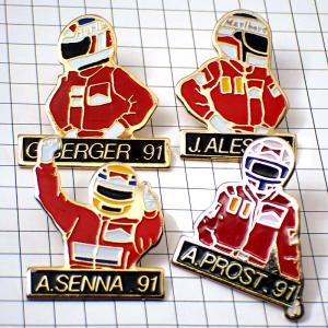 ピンバッジ・アイルトンセナF1パイロット車レーサー◇フランス限定