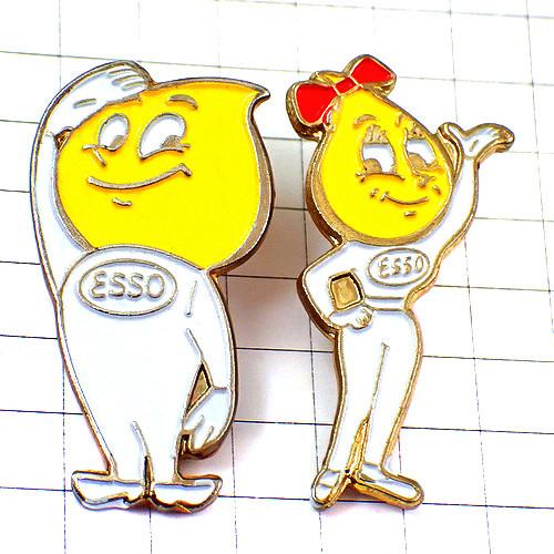ピンバッジ・エッソボーイとエッソガール石油バイク二輪オイルの滴２個 ESSO-BOY ESSO-GI...
