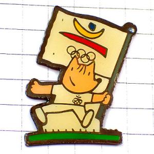 ピンバッジ・バルセロナ旗持ちコビー五輪スペイン夏季オリンピック1992年 COBI BARCELONA-1992 SPAIN ビンテージ中古品◆限定ピンズ