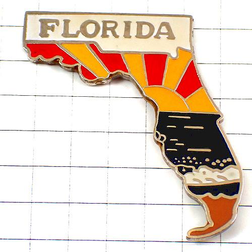 ピンバッジ・波と太陽フロリダ州アメリカ地図型/USA米国 FLORIDA MAP◆フランス限定ピンズ...