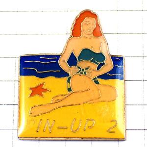 ピンバッジ・浜辺ビーチ水着の女の子 PINUP◆フランス限定ピンズ◆レアなヴィンテージものピンバッチ