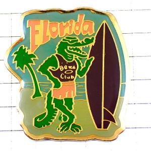 ピンバッジ・フロリダ州のサーファーワニ鰐サーフィン波乗りアメリカ SURF FLORIDA USA◆...