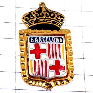 ピンバッジ・バルセロナの紋章ゴールド金色スペイン王冠 BARCELONA SPAIN◆フランス限定ピンズ◆レアなヴィンテージものピンバッチ