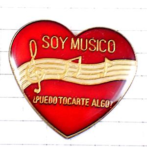 ピンバッジ・音楽何か弾いてもいいですか？スペイン語ハート型 SOY-MUSICO HEART SPAIN◆フランス限定ピンズ