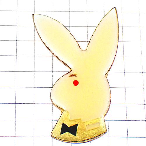 ピンバッジ・プレイボーイ白ウサギ蝶ネクタイ赤い目 RABBIT PLAYBOY MAGAZINE◆フ...