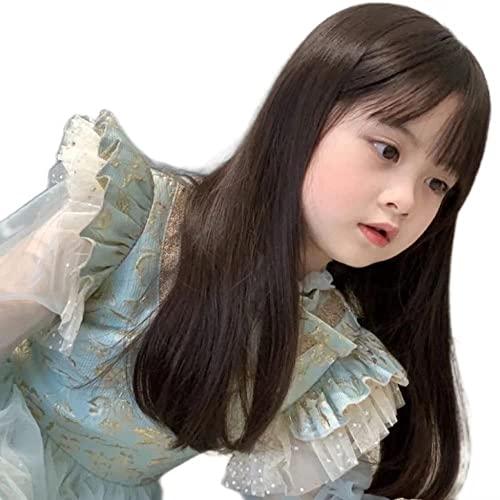 KIDSウイッグ キッズ向け カツラ セミロング ストレート ぱっつん前髪 ガールズ 子供 オールフ...
