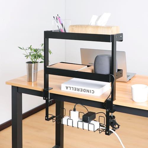 FUNHOO 穴あけ不要机上ラック デスク 収納 3段タイプ ケーブルトレー付き クランプ固定 デス...