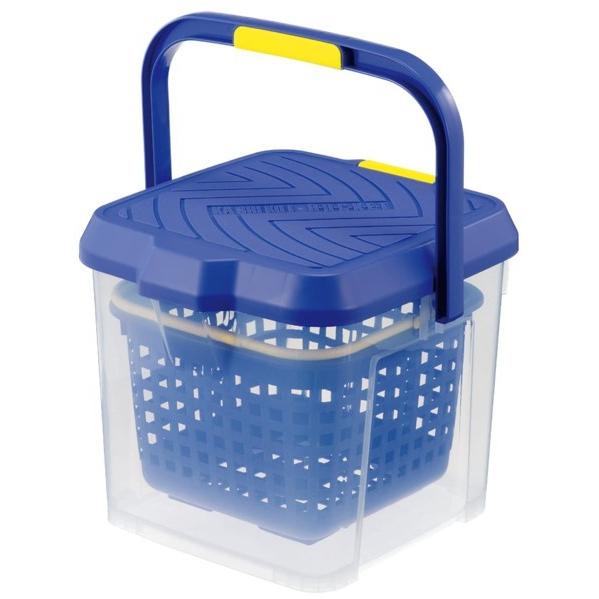 収納バスケット入の踏み台バケツ イノマタ化学 かしこいバケツ 17L クリアブルー