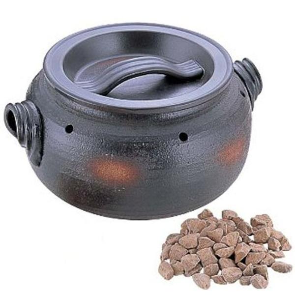 三鈴陶器 石焼きいも鍋「いも太郎」 天然石500g付 鍋 焼き芋 ブラウン
