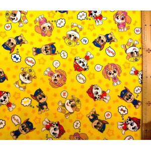 キャラクター 生地 布 パウパトロール （ パウパト ）（ イエロー 系 ) 柄番号４ （ 2021 - 2022 ) オックス （ 綿 100％ ) 生地幅−約108cm kk-6963