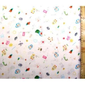 生地 ダブルガーゼ ドラえもん （ オフ ）  柄番号３６ （ 商品の特性上、柄が多少歪んでいる場合がありますのでご了承ください。 ） 生地幅−約106cm