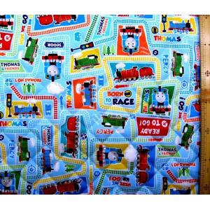 ◇ ＜Ｑ キャラクター キルティング 生地 ＞ 機関車トーマス （ ブルー系 ) 柄番号 ６８ ( 2021 - 2022 ) キルト 生地幅−約106cm 表地− オックス kq-5506