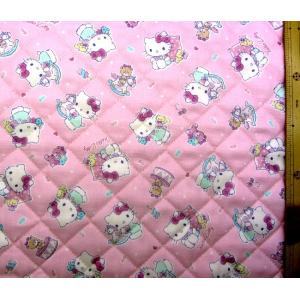 ◇ ＜Ｑ キャラクター キルティング生地 ＞ キティ（ ピンク系 ) 柄番号２９１（ 2022 - 2023 ) キルト 生地幅-約106cm 表地-オックス（ 綿100％ )
