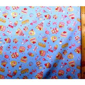 プリント生地 布 フルーツ パフェ （ ブルー 系 ) 柄番号２ オックス（ 綿100％ ) 生地幅−約108cm SWA-115-C-nk-8311