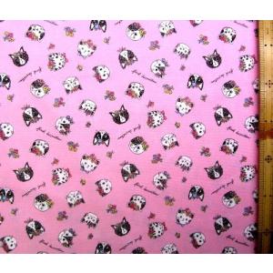 プリント 生地　（ 商用利用可能 ） 猫 の 花 飾り （ ピンク系 ) オックス（綿100％）生地幅−約108cm　SWA-121-B-nk-8324