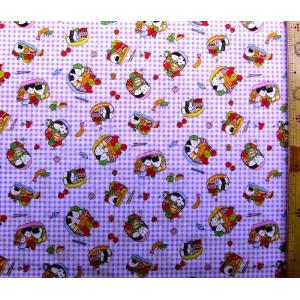 プリント生地 布 ピクニックでお弁当（ パープル系 ) 　 シーチング（ 綿100％ ）生地幅−約110cm SWA-142-D-nk-8425