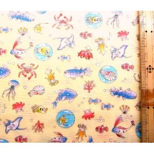 ダブルガーゼ 生地 布 愉快な海の生き物 ( ク...の商品画像
