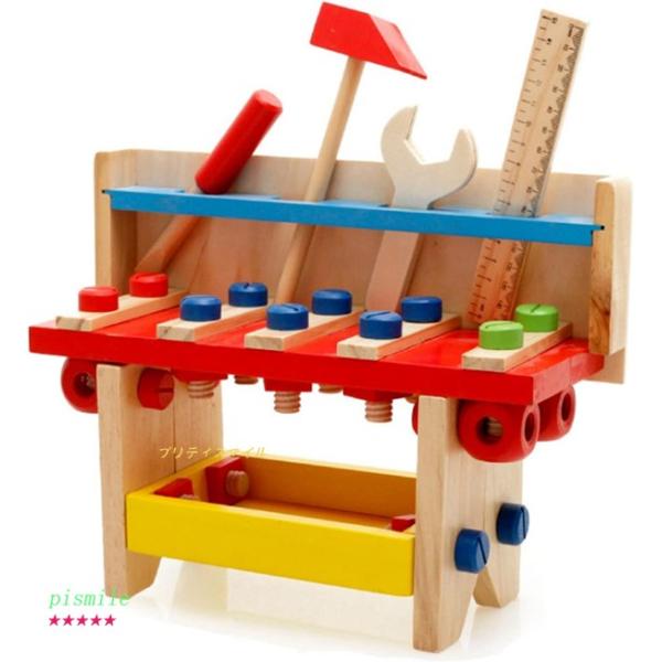 大工さん工具セット 木製 おままごと 木のおもちゃ 木製ツールボックス 多機能 組み立て DIY 新...