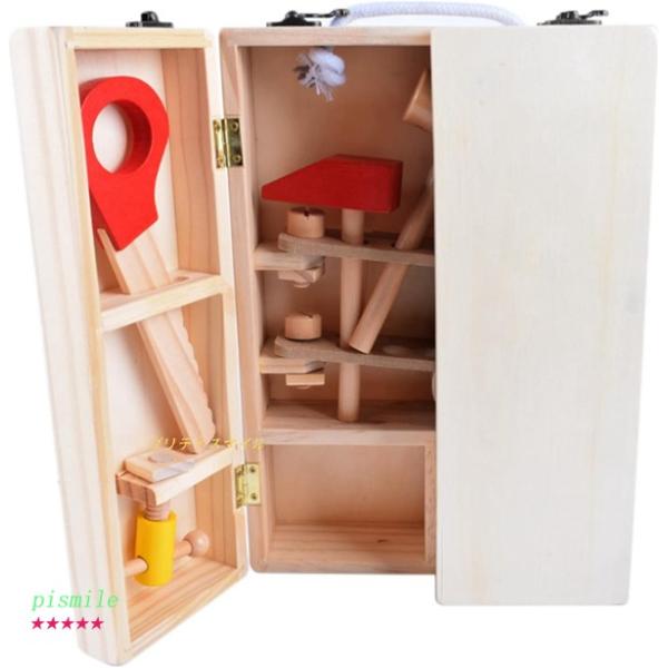 大工さん 子供用 工具セット 木製 おままごと 木のおもちゃ DIY パズルおもちゃ 収納ボックス ...