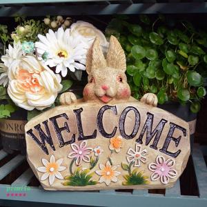 ガーデニング 置物 F ガーデンオーナメント ウェルカム welcomeボード ウサギのオブジェ 兎 置き物 オブジェ かわいい庭 部屋