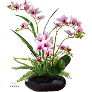 造花と花瓶 人工蘭の花 天然胡蝶蘭 盆栽 フェイク植物 装飾用テーブルセンターピース フェイクポット あらゆる空間に