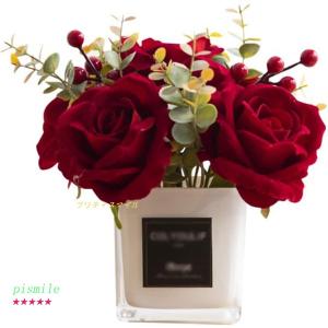 造花 家の装飾の花嫁の花束の草原と赤いバラの造花結婚式のアクセサリーのクラフトギフト偽の花 造花 インテリア｜pismile