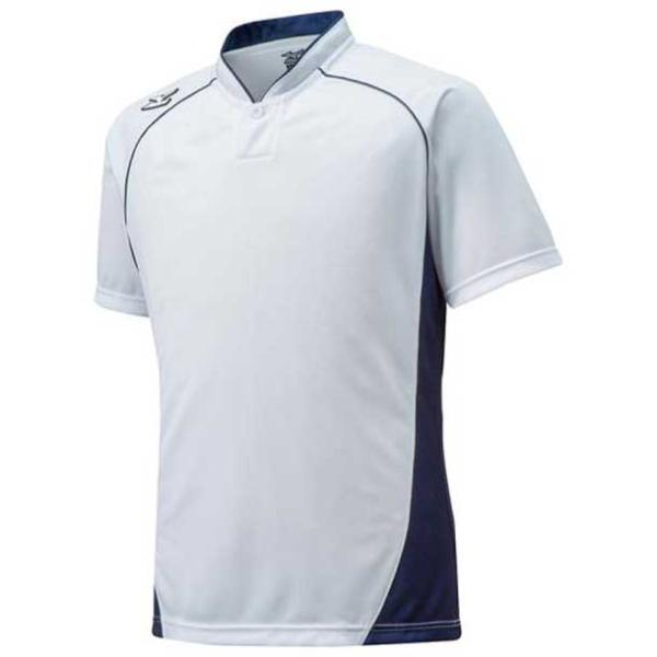 ミズノ MIZUNO ハーフボタン 小衿タイプ(ジュニア) (14ホワイト×ネイビー) 野球 ウェア...