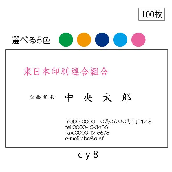 名刺印刷 作成 送料無料 激安 100枚 ビジネス 選べる５色 c-y-8