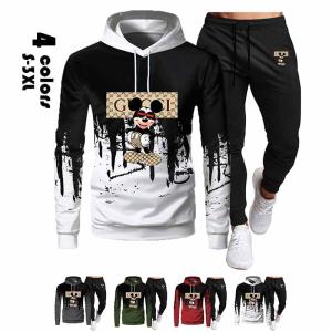 セットアップ メンズディズニー ミッキー 柄 スウェット ジャージ ジョガーパンツ パーカー フード付き カジュアル  アウトドア  2点セット おしゃれ 春秋 4色