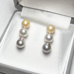 アコヤ真珠 ツインパールピアス イヤリング ホワイト 3mm-4mm