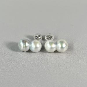 アコヤ真珠 ツインパールピアス イヤリング ホワイト 3mm-4mm