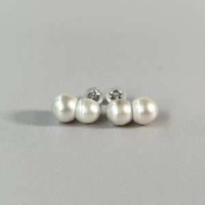アコヤ真珠 ツインパールピアス イヤリング ホワイト 3mm-4mm