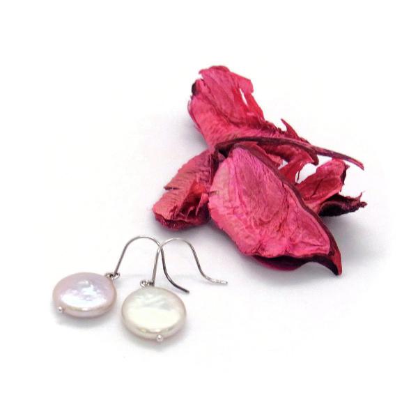 淡水真珠　コインシェイプピアス 12-13ｍｍ　ピンク　オレンジ SV925製 イヤリング可 K14...