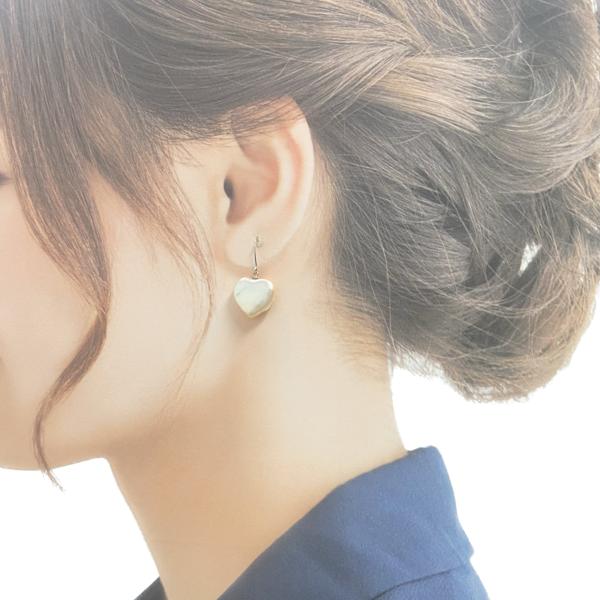 淡水真珠　ハートパールピアス　ピンク　フック式ピアス　SV925  K14WG変更可　