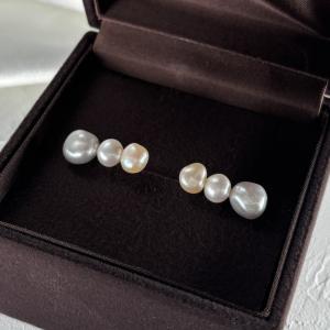 淡水真珠 3連パールピアス 6-7mm 7-8mm ホワイト ピンク オレンジ